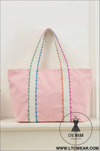 Pink colorful ricrac detail canvas tote bag - pink / one size / 100% polyester - shoulder bags