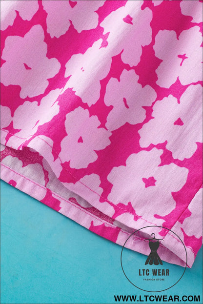 Pink contrast ric rac layered ruffle sleeve floral blouse - blouses & shirts