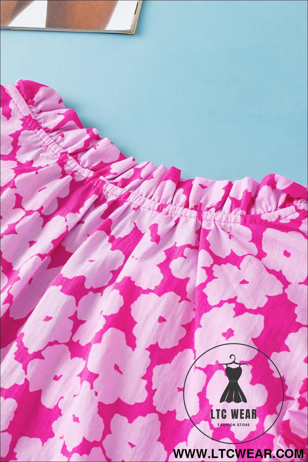 Pink contrast ric rac layered ruffle sleeve floral blouse - blouses & shirts