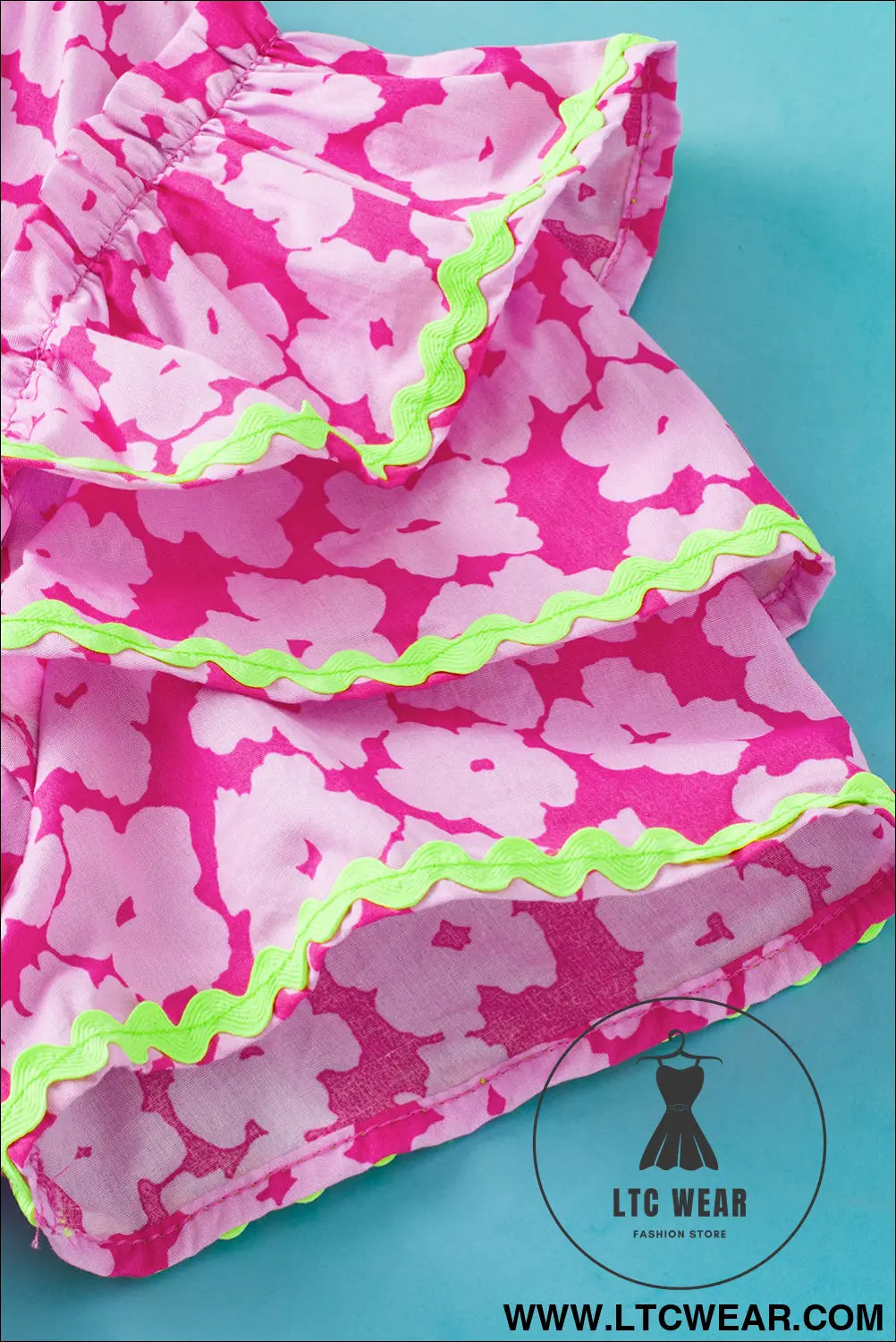 Pink contrast ric rac layered ruffle sleeve floral blouse - blouses & shirts