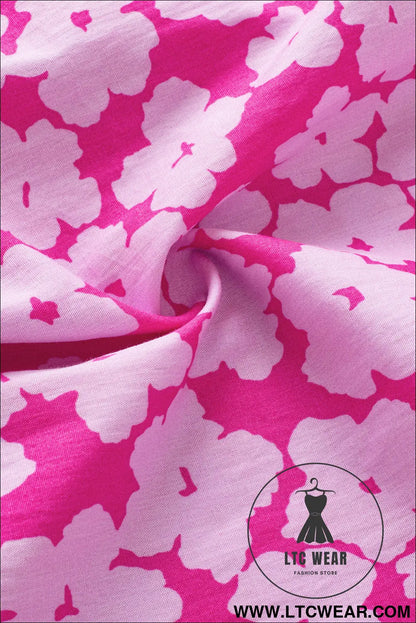 Pink contrast ric rac layered ruffle sleeve floral blouse - blouses & shirts