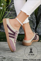 Pink eyelet pu leather patchwork color pop sneakers - womens shoes