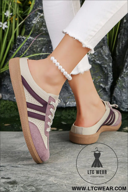 Pink eyelet pu leather patchwork color pop sneakers - womens shoes