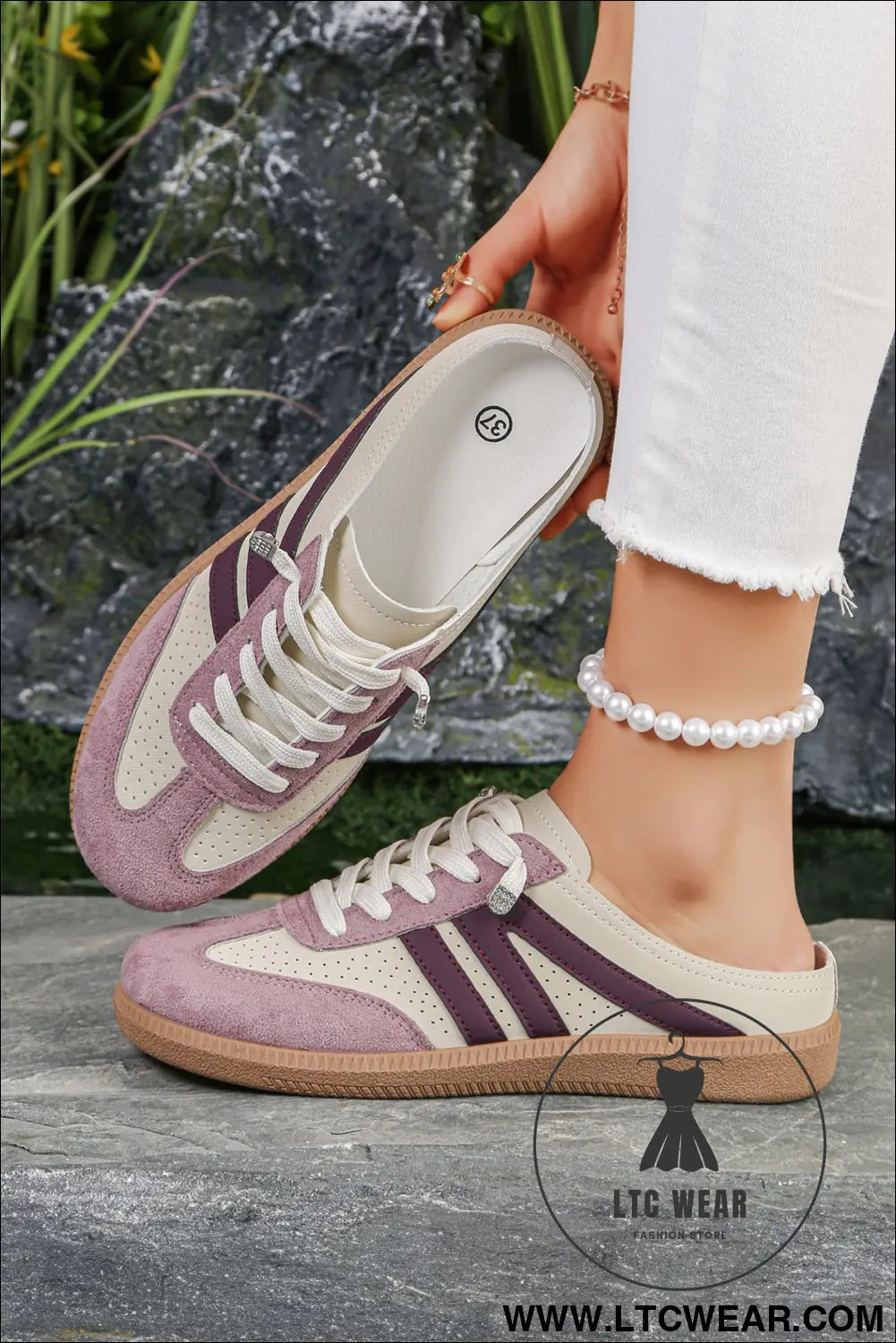 Pink eyelet pu leather patchwork color pop sneakers - womens shoes