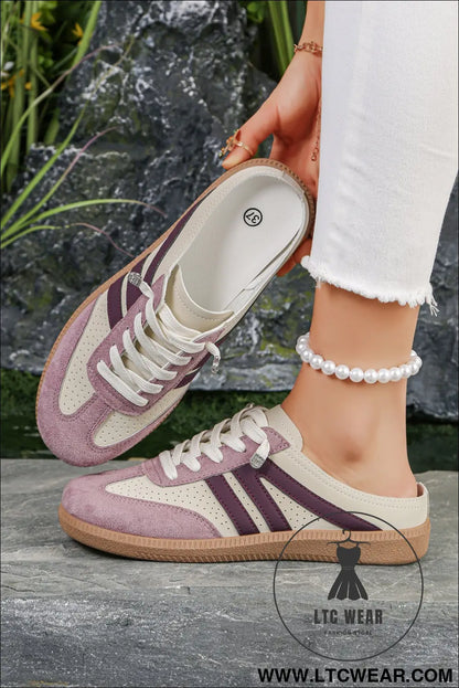 Pink eyelet pu leather patchwork color pop sneakers - womens shoes