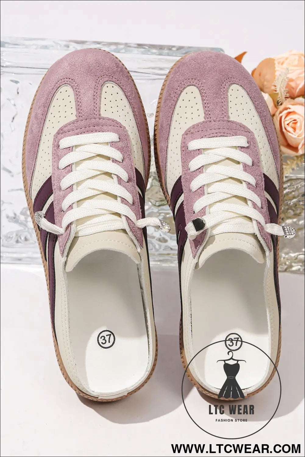 Pink eyelet pu leather patchwork color pop sneakers - womens shoes