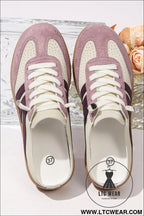 Pink eyelet pu leather patchwork color pop sneakers - womens shoes
