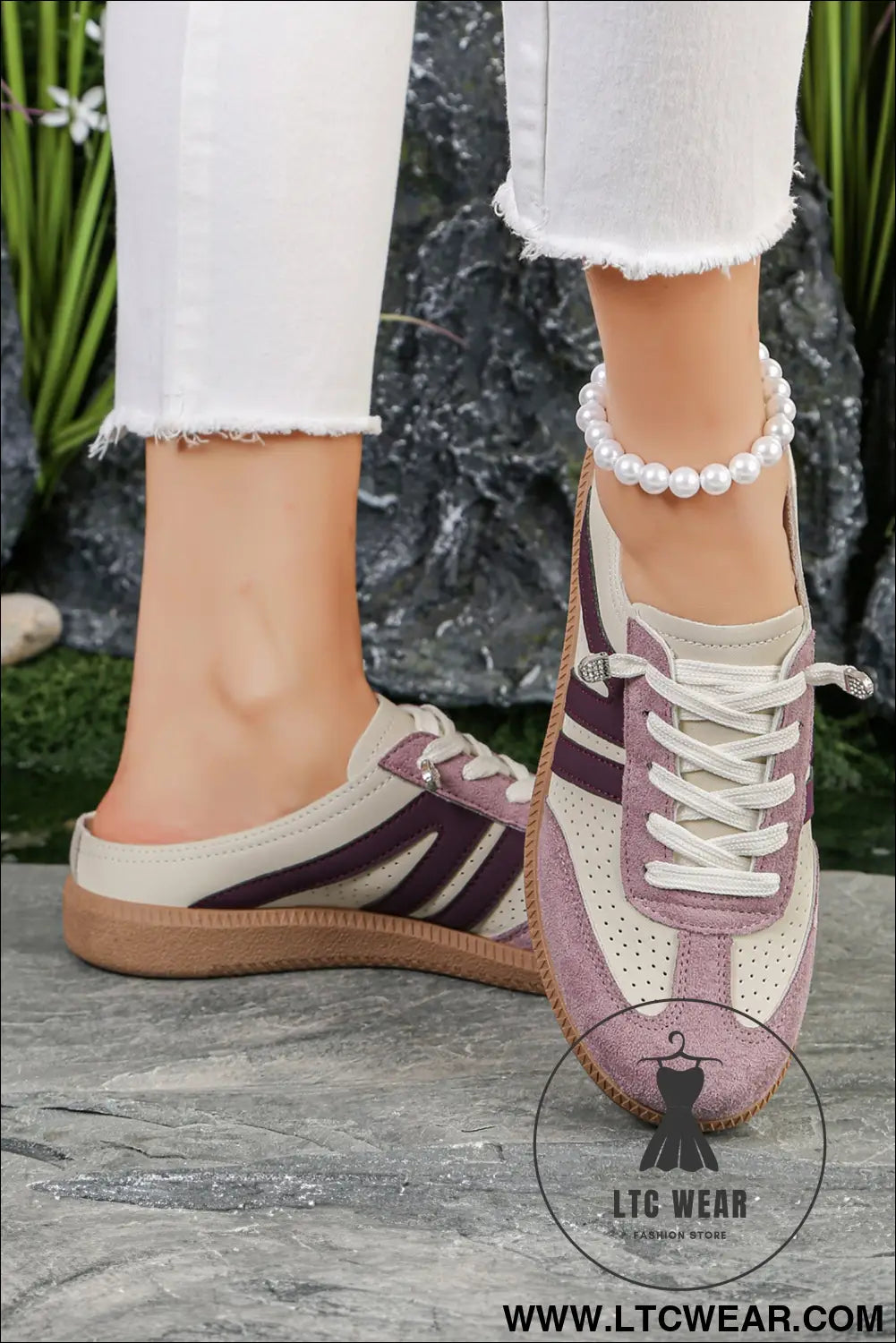 Pink eyelet pu leather patchwork color pop sneakers - womens shoes