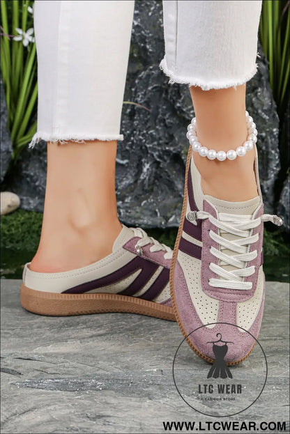 Pink eyelet pu leather patchwork color pop sneakers - womens shoes