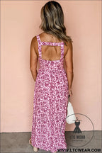 Pink floral cutout back empire waist sleeveless maxi dress - floral dresses