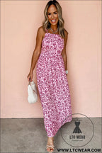 Pink floral cutout back empire waist sleeveless maxi dress - floral dresses