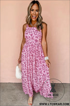 Pink floral cutout back empire waist sleeveless maxi dress - floral dresses