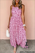 Pink floral cutout back empire waist sleeveless maxi dress - pink / l / 100% polyester - floral dresses