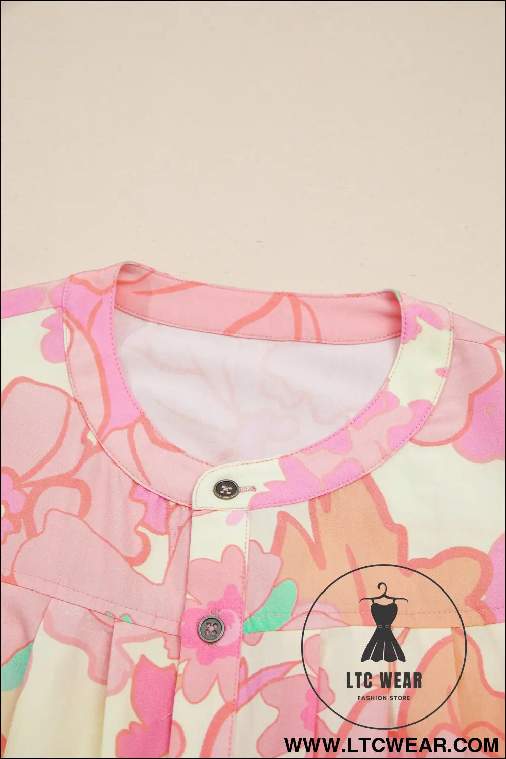 Pink floral print button down pintuck short sleeve shirt - blouses & shirts