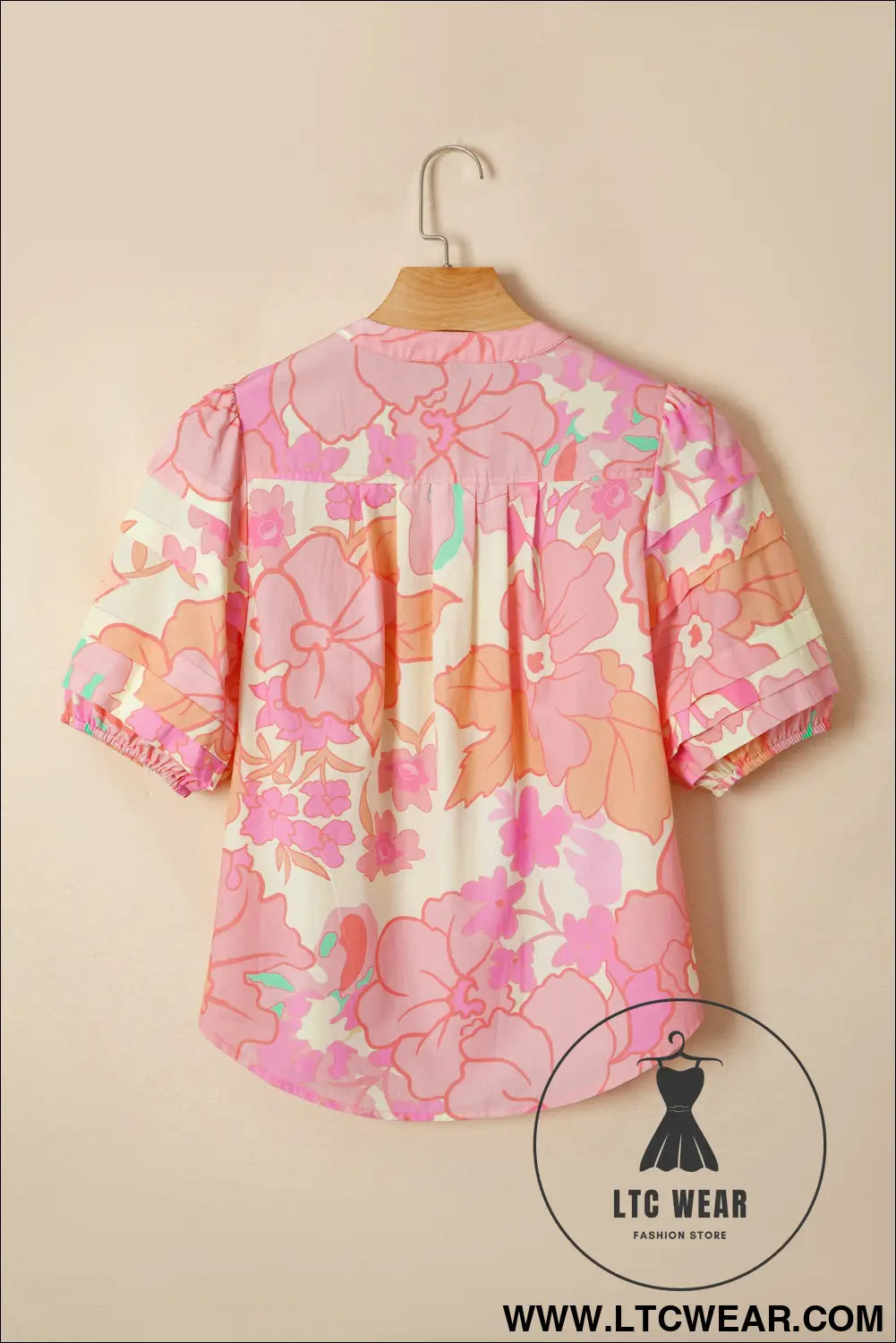 Pink floral print button down pintuck short sleeve shirt - blouses & shirts