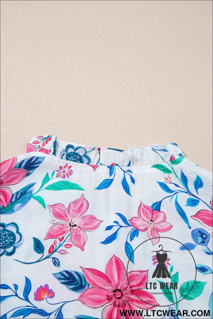 Pink Floral Print Lace Detail Button-up Long Sleeve Shirt - L.T.C Wear Online Fashion Store