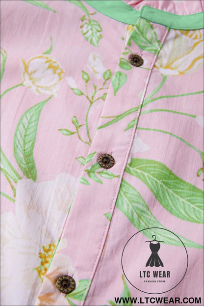 Pink Floral Print Short Puff Sleeve High Waist Tiered Maxi Dress - L.T.C Wear Online Fashion Store