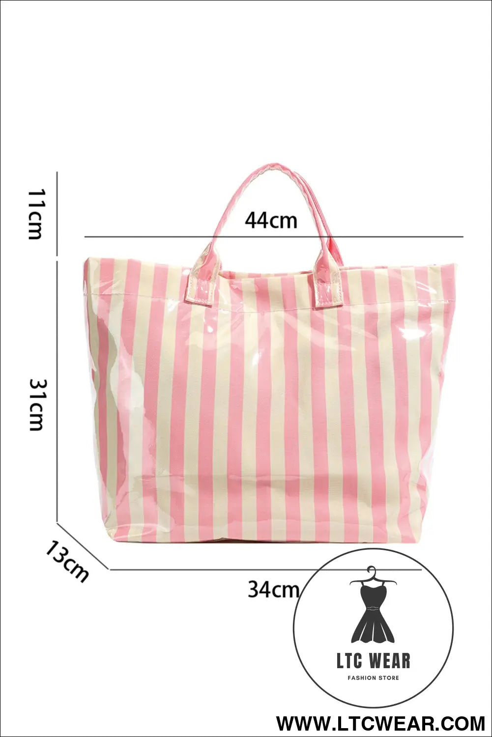 Pink glossy striped vinyl large tote bag - pink / one size / 95% pu + 5% alloy - handbags
