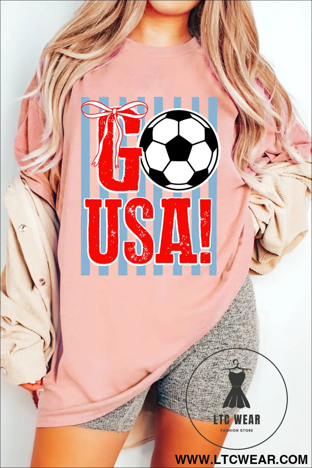 Pink go usa soccer striped print t shirt - graphic tees