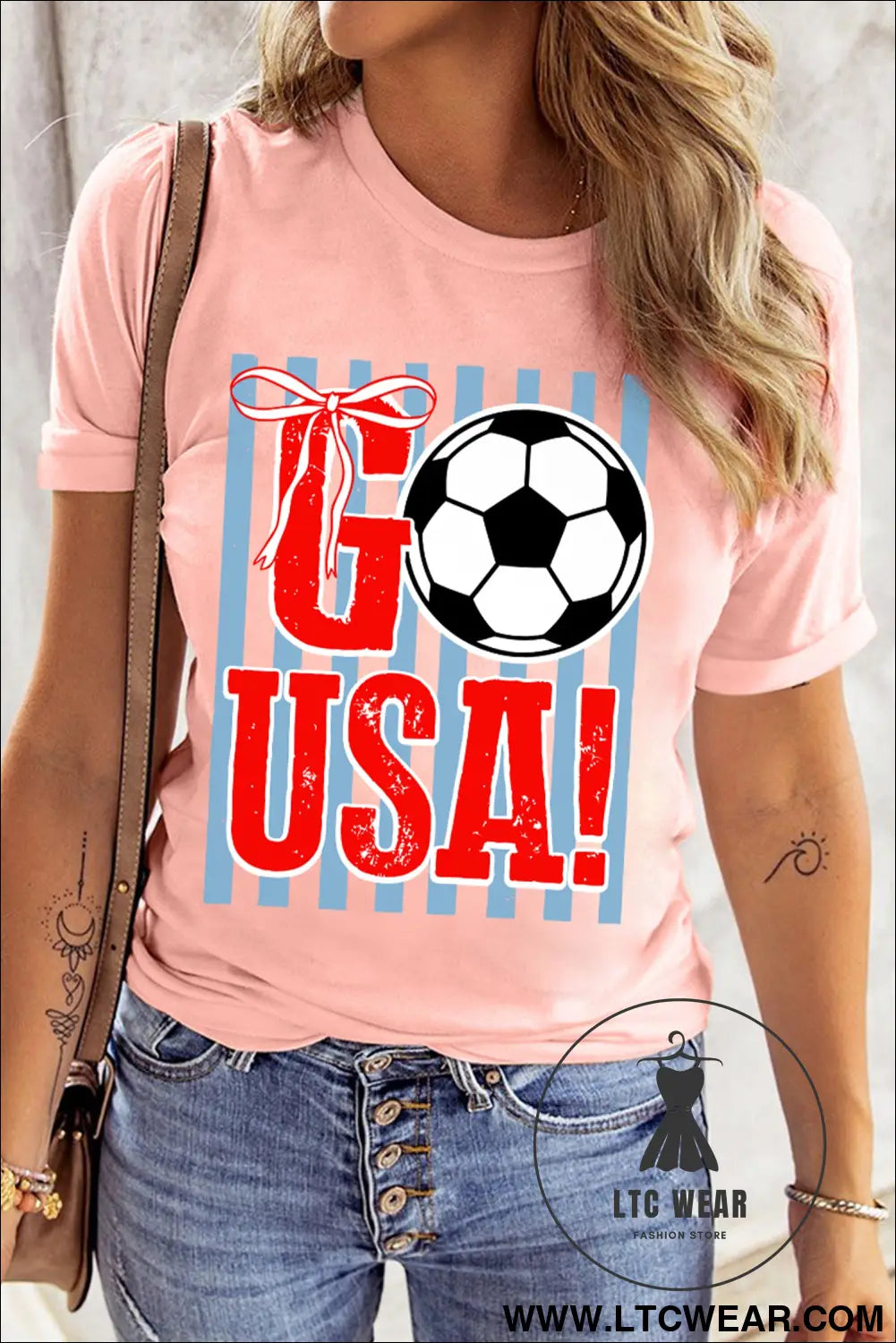 Pink go usa soccer striped print t shirt - graphic tees
