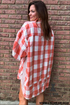 Pink plaid oversized raw hem long sleeve dress - 15%