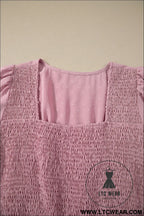 Pink plus size swiss dot short sleeve smocked high waist flowy midi dress - plus size midi dresses