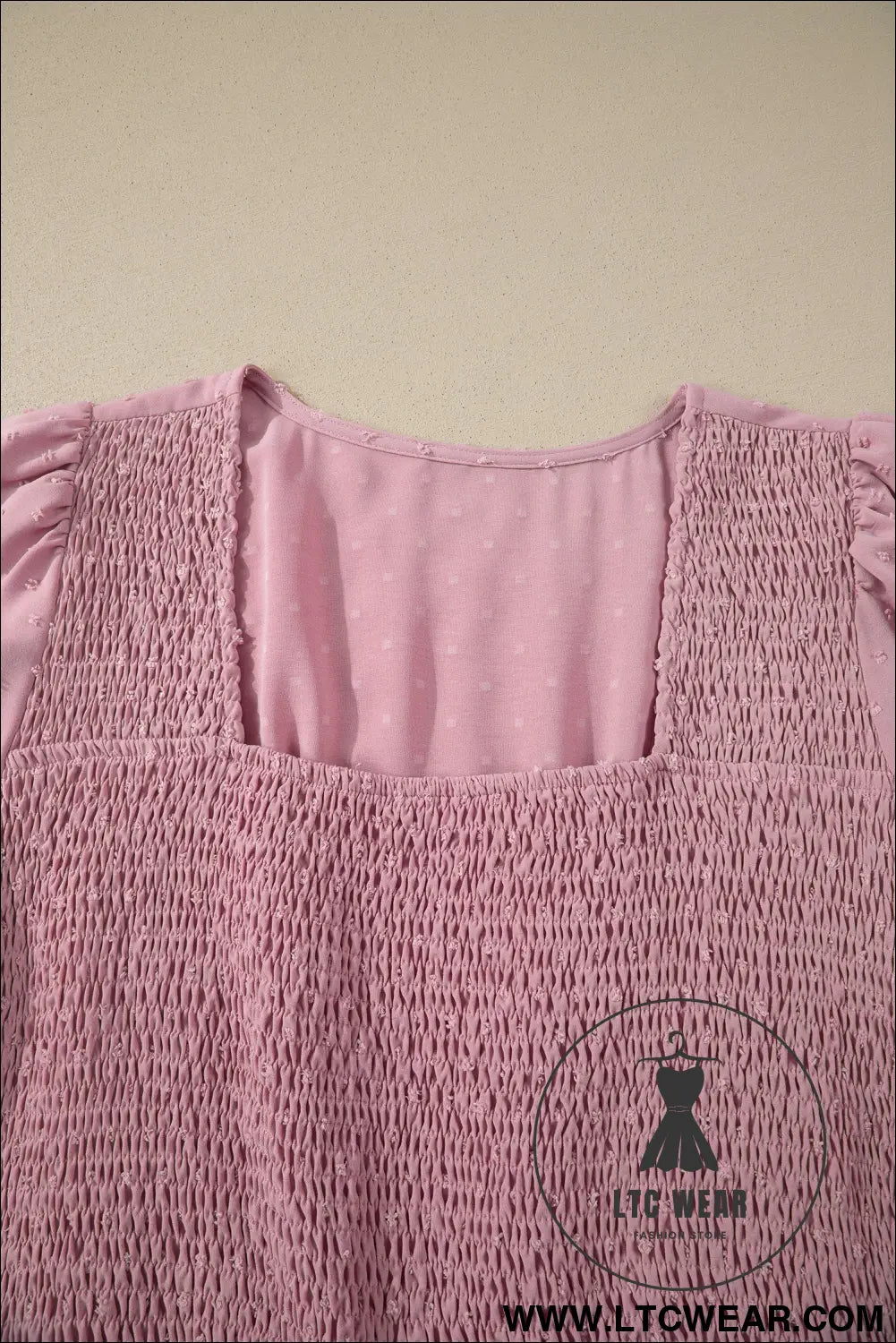 Pink plus size swiss dot short sleeve smocked high waist flowy midi dress - plus size midi dresses