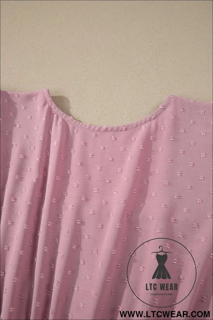 Pink plus size swiss dot short sleeve smocked high waist flowy midi dress - plus size midi dresses