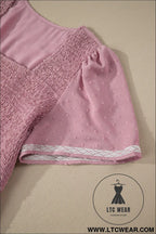 Pink plus size swiss dot short sleeve smocked high waist flowy midi dress - plus size midi dresses
