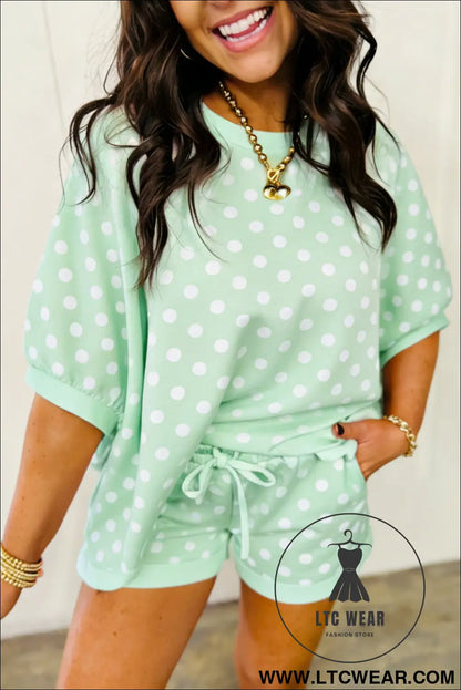 Pink Polka Dot Oversized Top Drawstring Short Set - L.T.C Wear Online Fashion Store