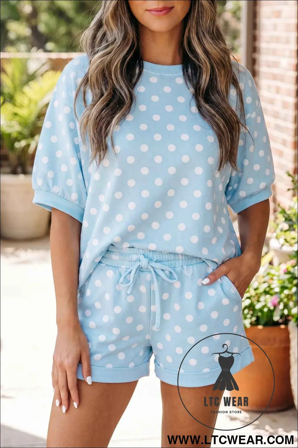 Pink Polka Dot Oversized Top Drawstring Short Set