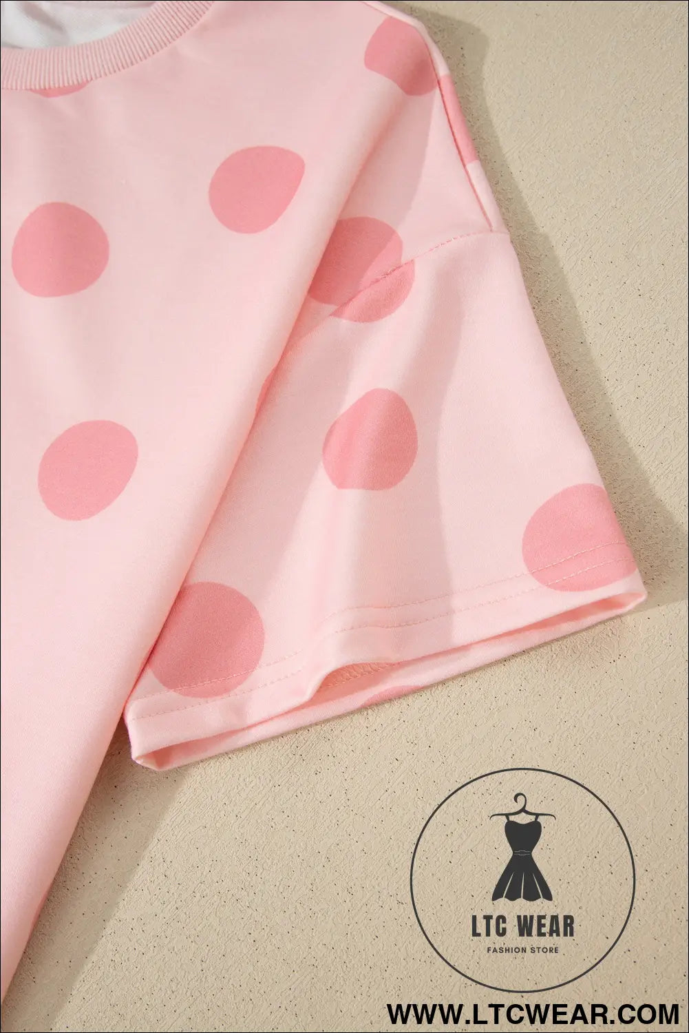 Pink Polka Dot Print Loose Tee Drawstring Elastic Waist Short Set - L.T.C Wear Online Fashion Store
