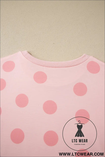 Pink Polka Dot Print Loose Tee Drawstring Elastic Waist Short Set - L.T.C Wear Online Fashion Store