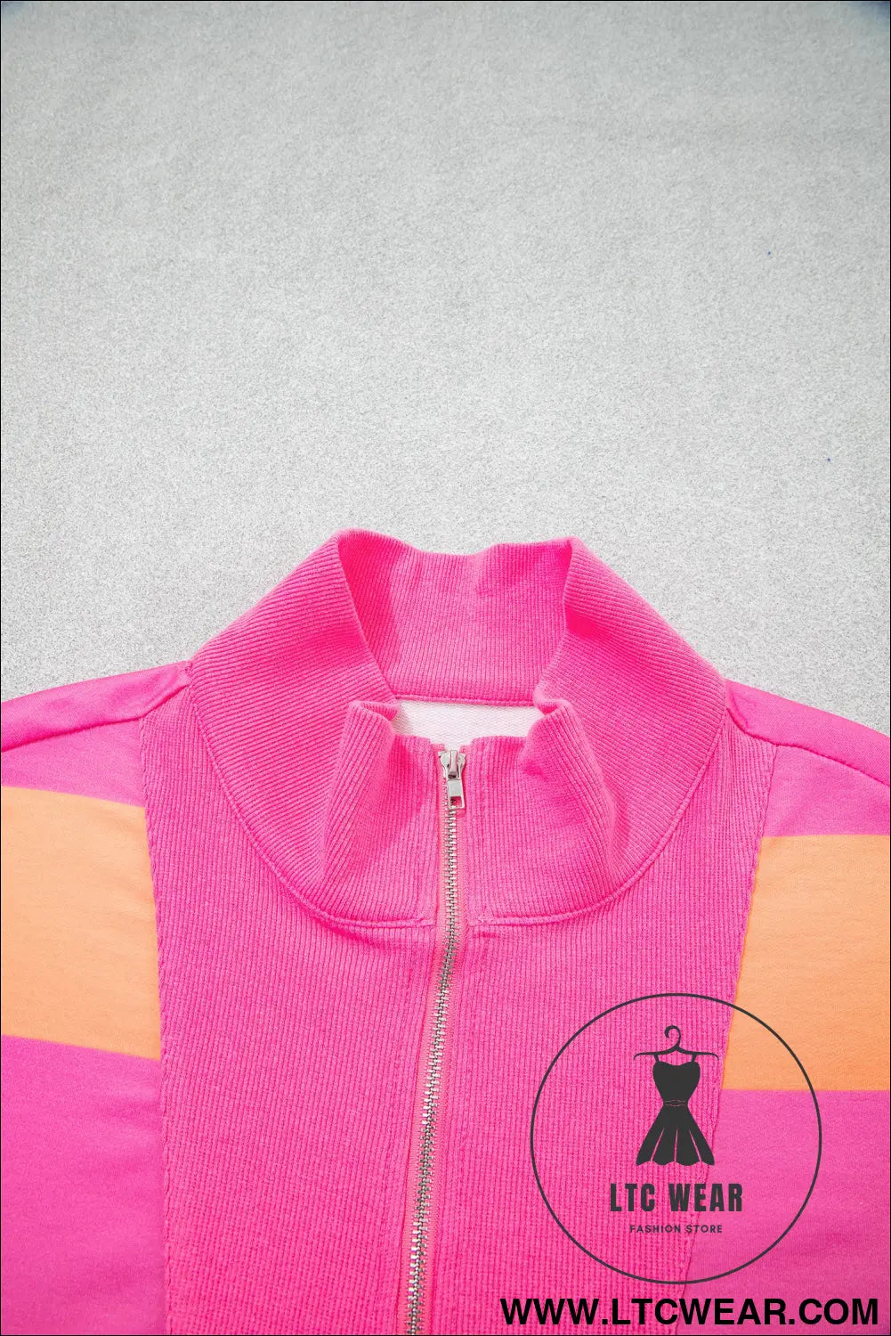 Pink Seam Detail Half Zip Tee Casual Shorts 2pcs Set - L.T.C Wear Online Fashion Store