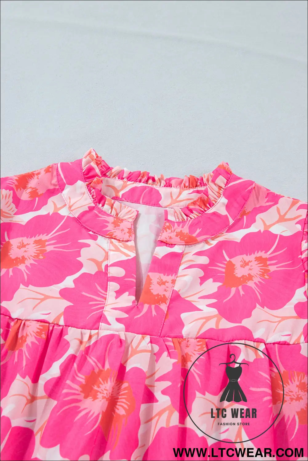 Pink short bubble sleeve summer floral blouse - blouses & shirts