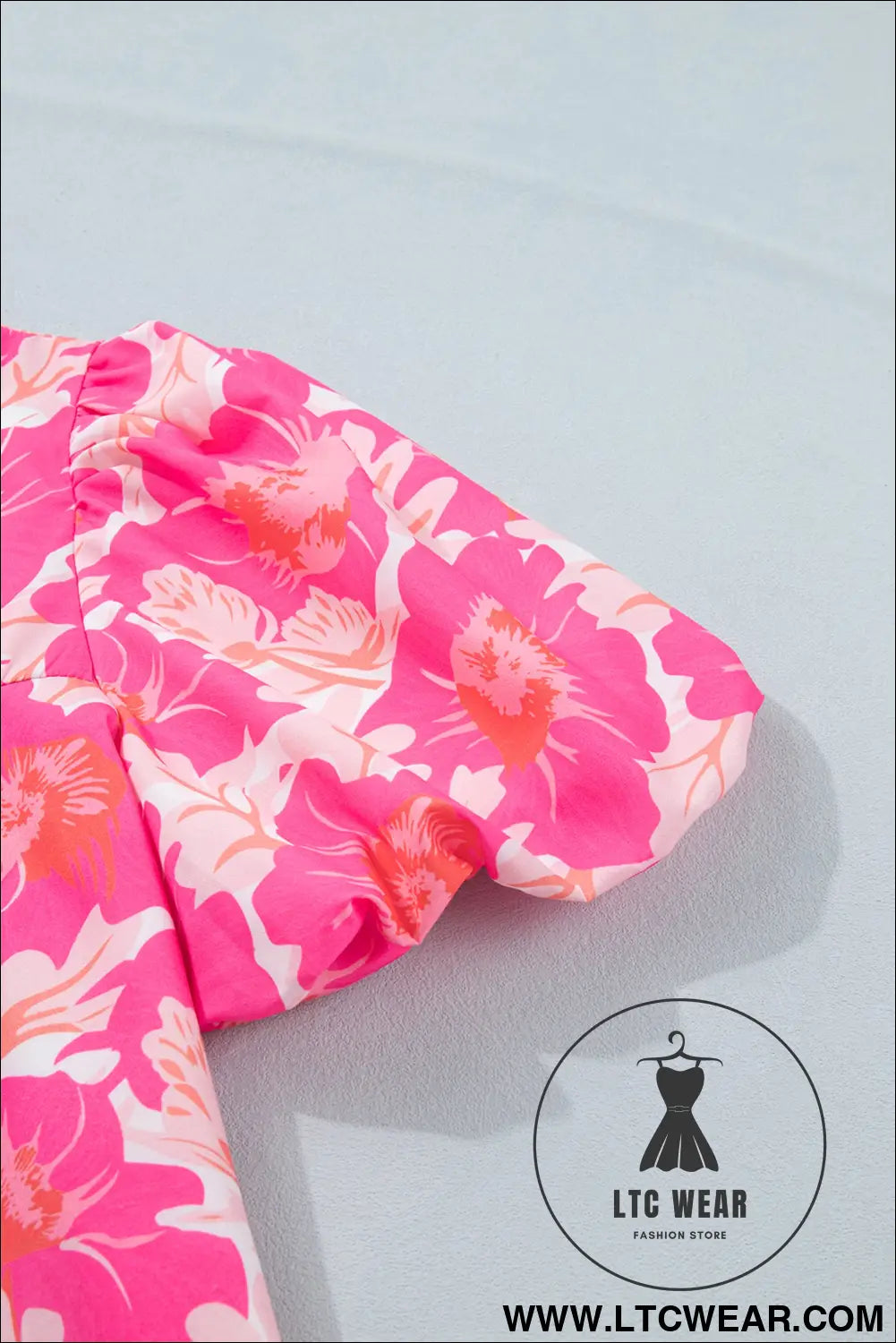 Pink short bubble sleeve summer floral blouse - blouses & shirts