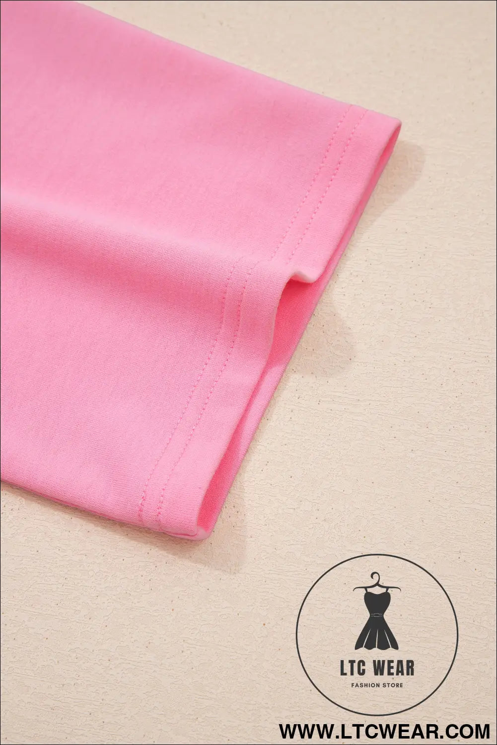 Pink Solid Color Raw Edge Bow Patch Loose T Shirt - L.T.C Wear Online Fashion Store
