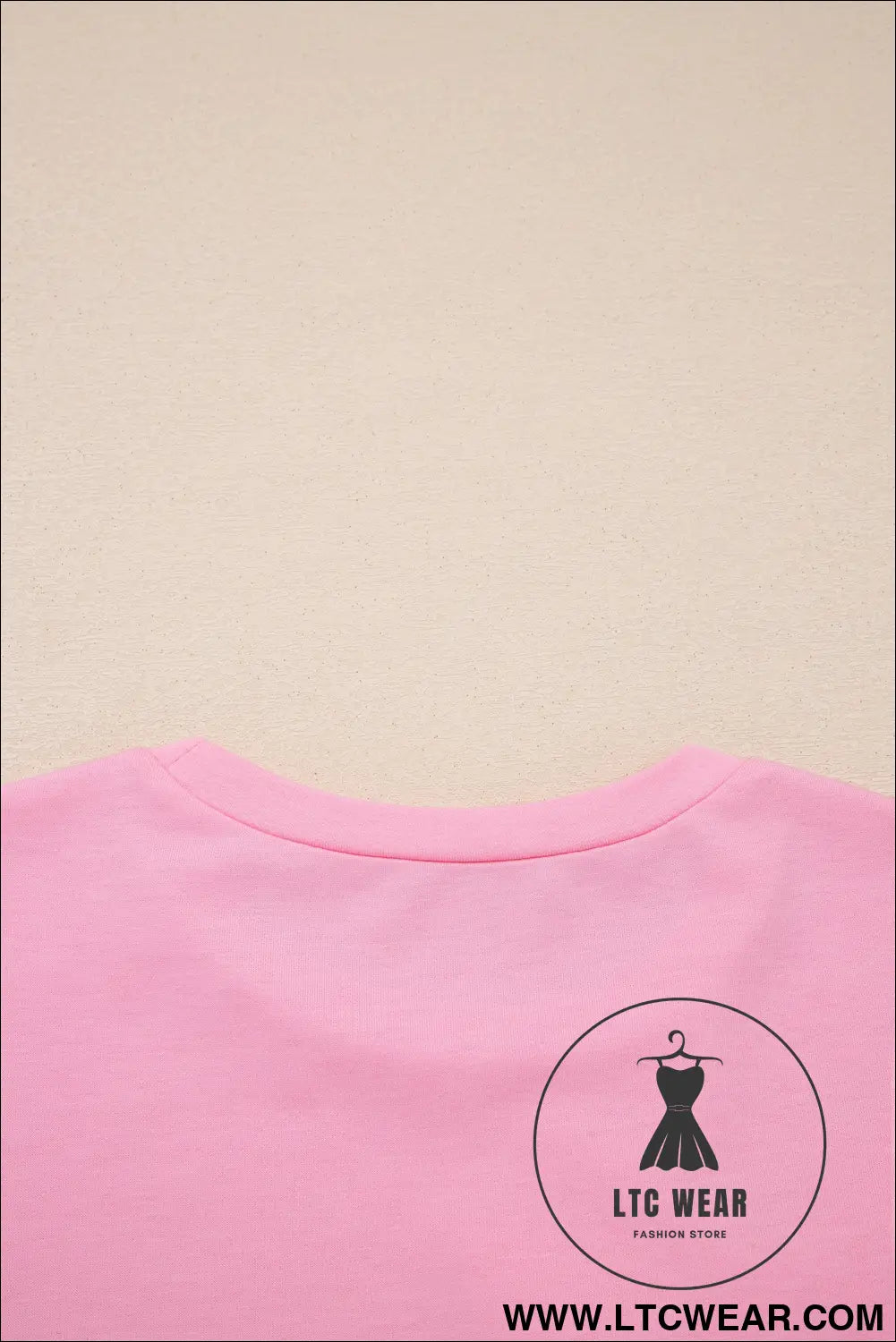 Pink Solid Color Raw Edge Bow Patch Loose T Shirt - L.T.C Wear Online Fashion Store