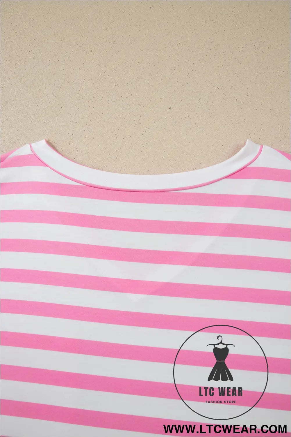 Pink Stripe Colorblock Patched Pocket V Neck Plus Size Tee - L.T.C Wear Online Fashion Store