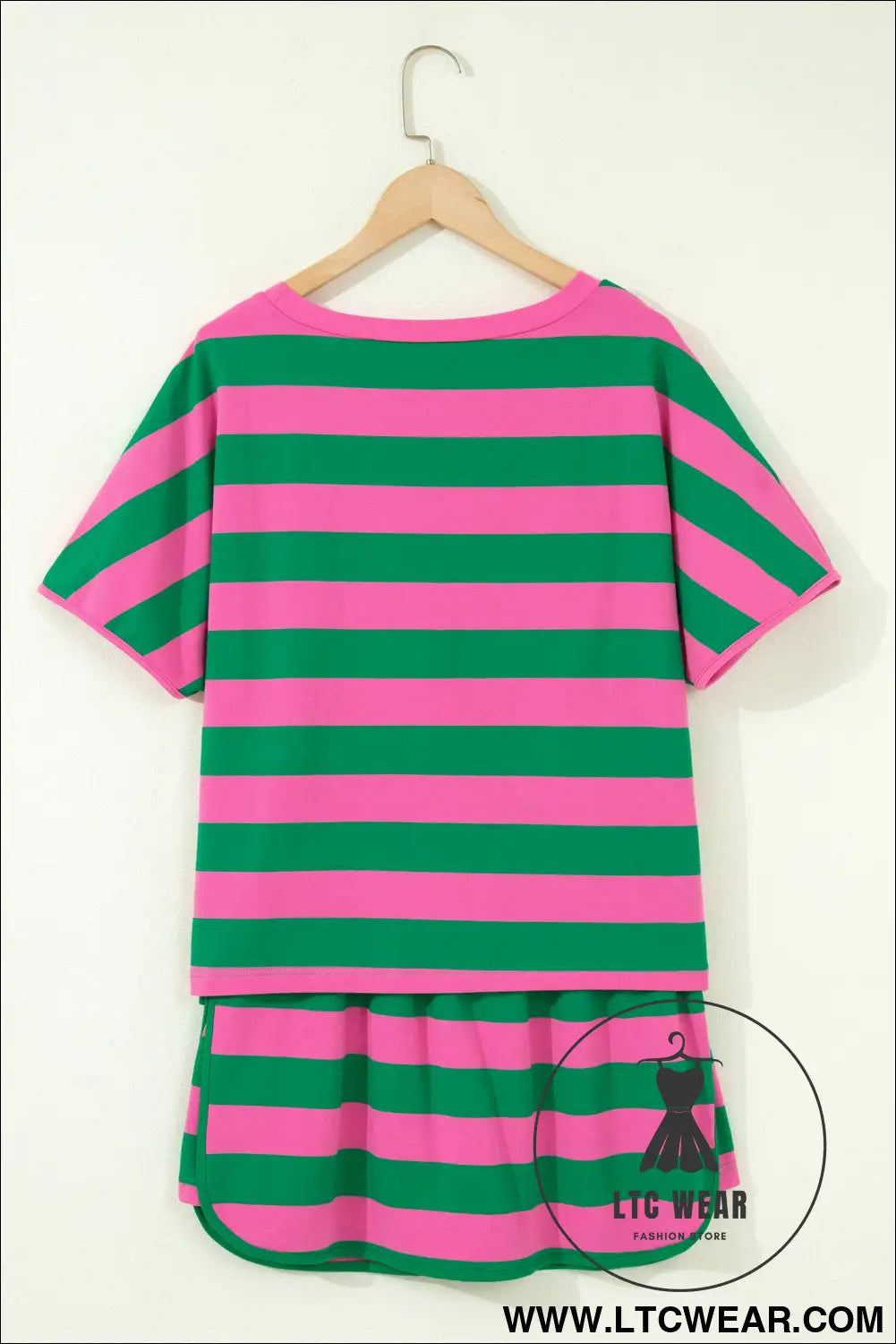 Pink Stripe Dolman Tee Drawstring Skort Athletic 2pcs Set - L.T.C Wear Online Fashion Store