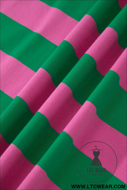 Pink Stripe Dolman Tee Drawstring Skort Athletic 2pcs Set - L.T.C Wear Online Fashion Store