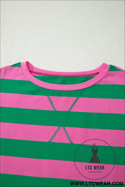Pink Stripe Dolman Tee Drawstring Skort Athletic 2pcs Set - L.T.C Wear Online Fashion Store