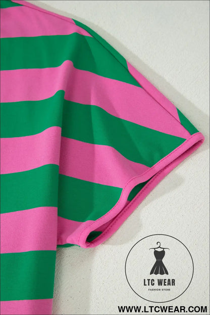 Pink Stripe Dolman Tee Drawstring Skort Athletic 2pcs Set - L.T.C Wear Online Fashion Store