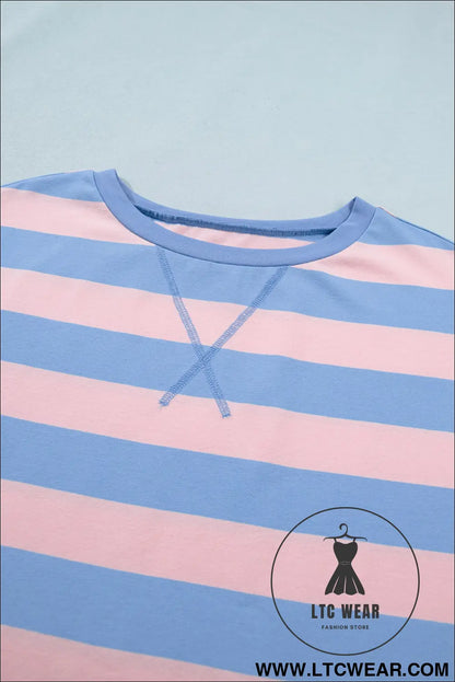 Pink Stripe Dolman Tee Drawstring Skort Athletic 2pcs Set - L.T.C Wear Online Fashion Store