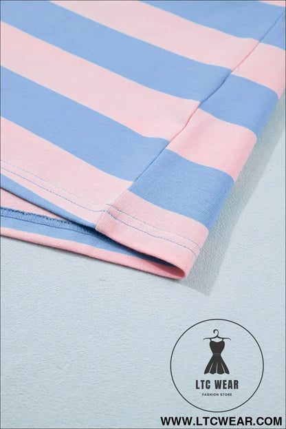 Pink Stripe Dolman Tee Drawstring Skort Athletic 2pcs Set - L.T.C Wear Online Fashion Store
