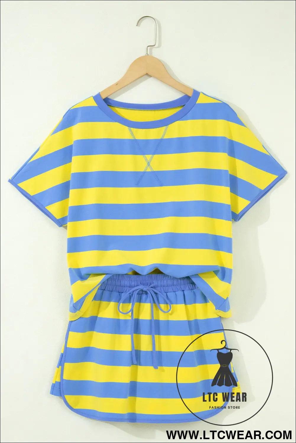 Pink Stripe Dolman Tee Drawstring Skort Athletic 2pcs Set - L.T.C Wear Online Fashion Store