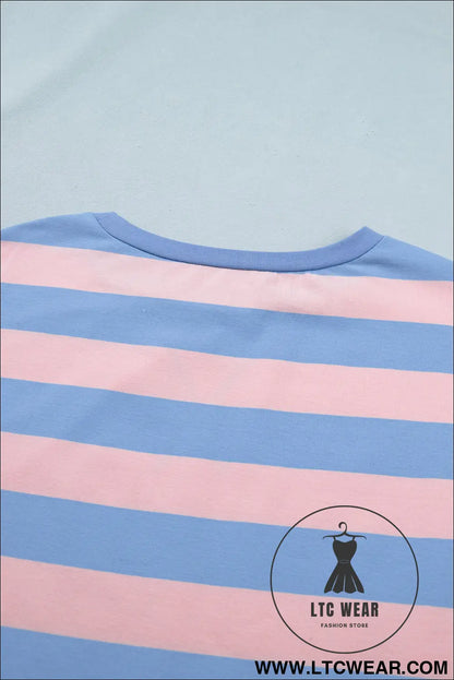 Pink Stripe Dolman Tee Drawstring Skort Athletic 2pcs Set - L.T.C Wear Online Fashion Store