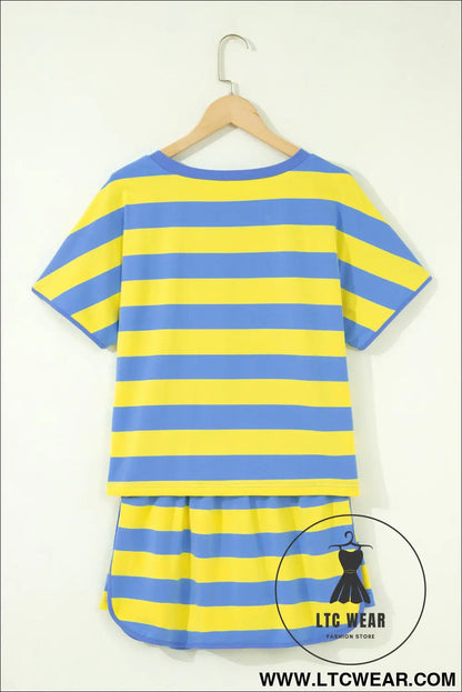 Pink Stripe Dolman Tee Drawstring Skort Athletic 2pcs Set - L.T.C Wear Online Fashion Store