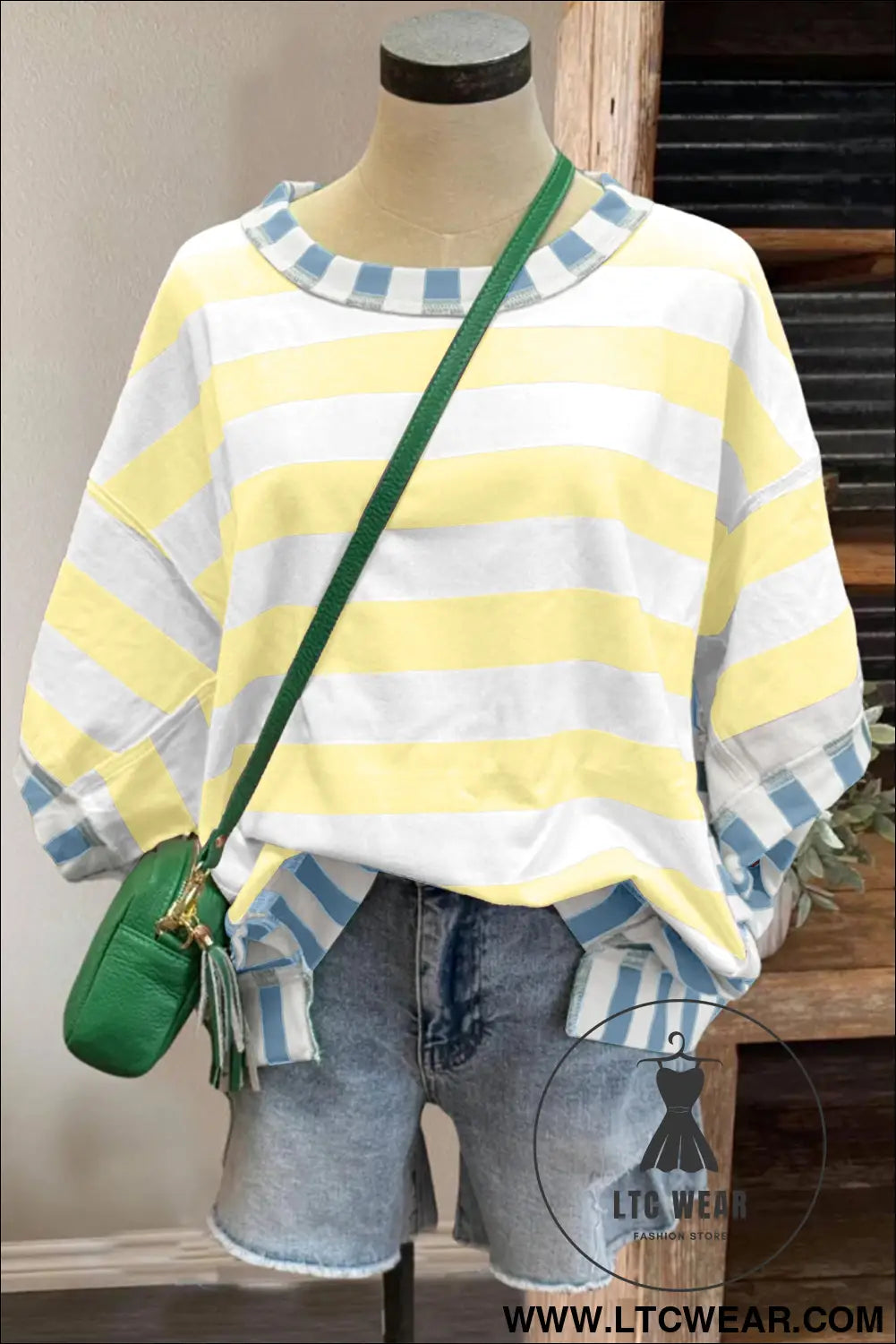 Pink Stripe Exposed Seam Contrast Patchwork Oversized Top - L.T.C Wear Online Fashion Store