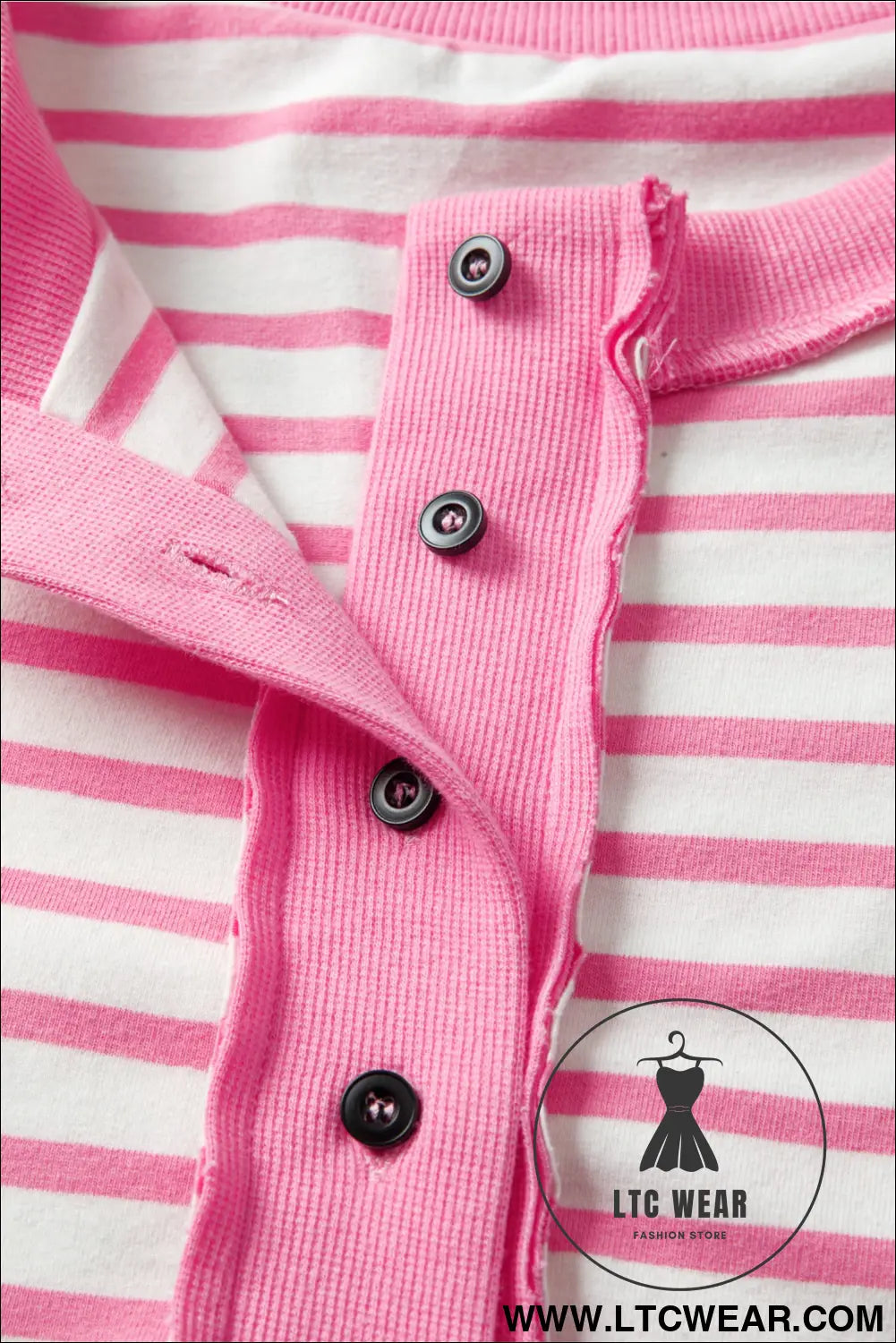 Pink stripe half placket high low short sleeve top - 30%
